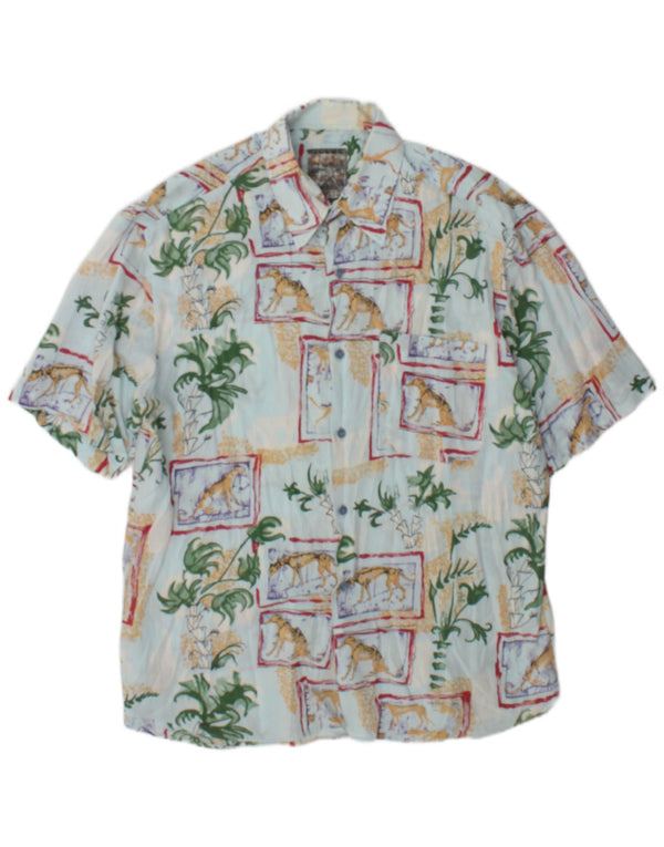 Camicia a maniche corte grafica vintage da uomo grande floreale blu