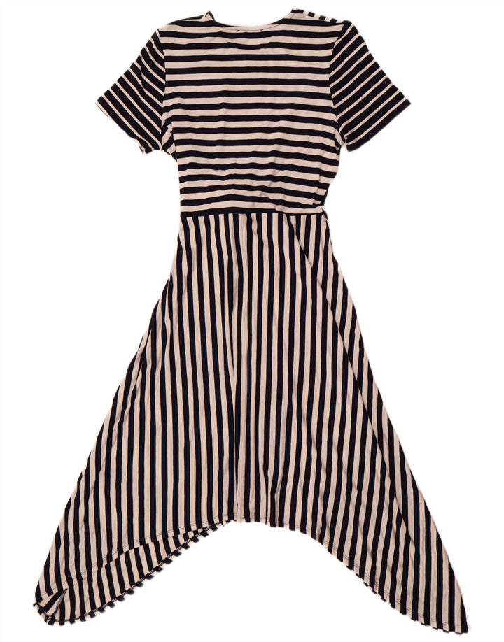 Abito asimmetrico da donna con cravatta frontale Oasis UK 12 medio a righe blu navy