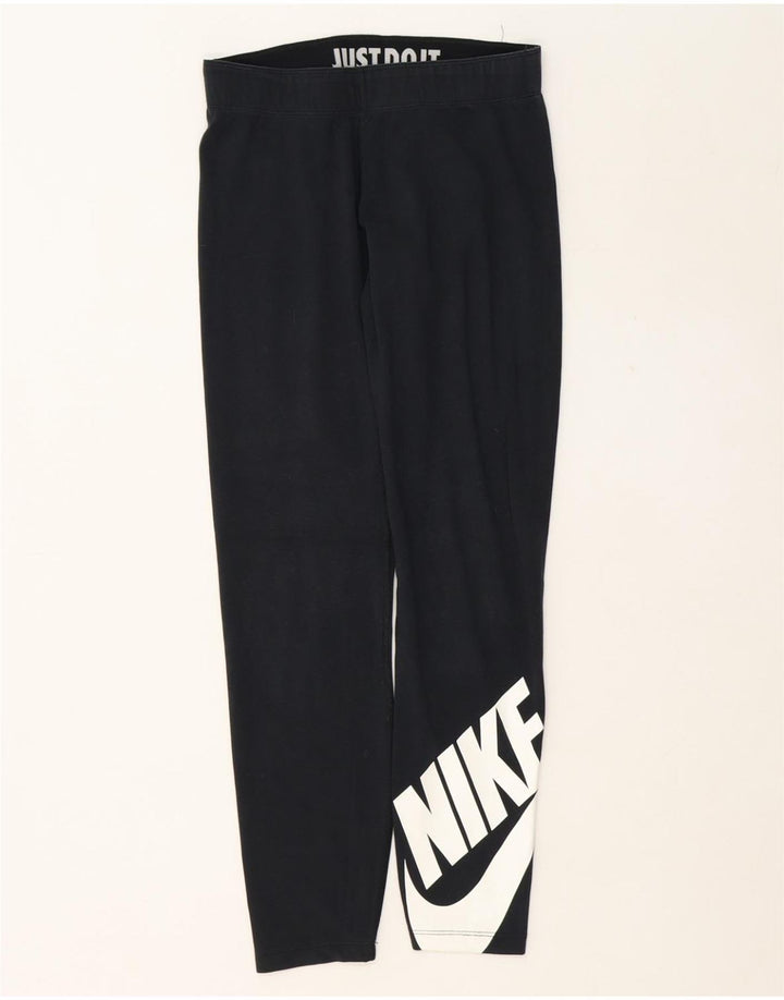 NIKE Womens Graphic Leggings UK 8 Small  Navy Blue Cotton