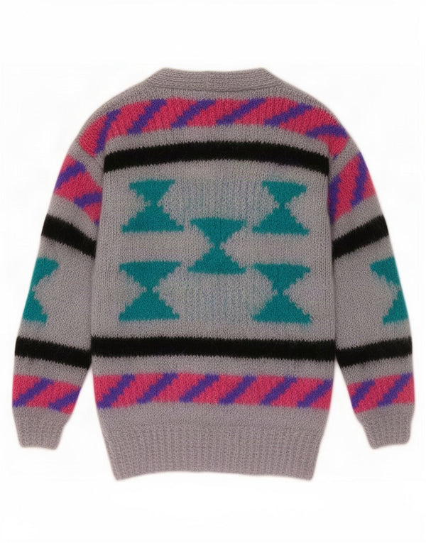 Maglione cardigan da donna vintage UK 10 piccolo grigio geometrico