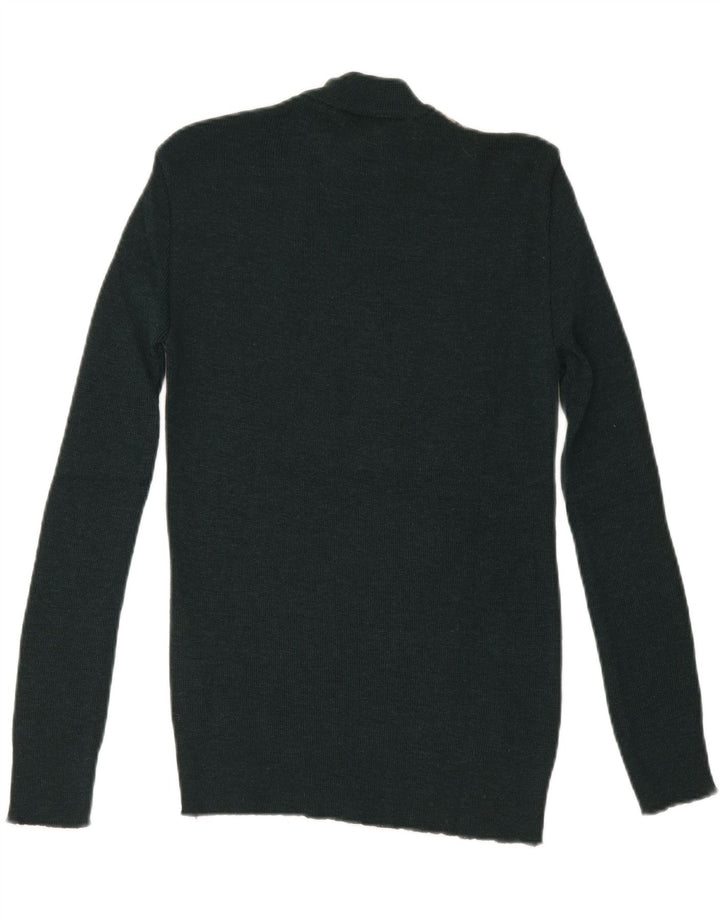 Maglione maglione collo alto da donna vintage UK 8 piccolo nero geometrico