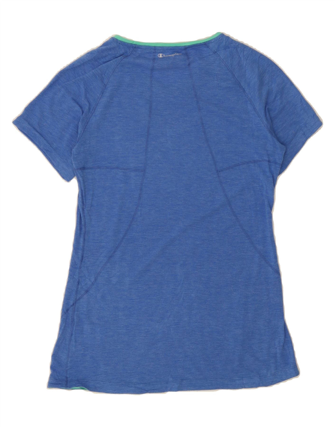 CHAMPION Womens T-Shirt Top UK 10 Small Blue Pinstripe Polyester Vintage Champion and Second-Hand Champion from Messina Hembry 