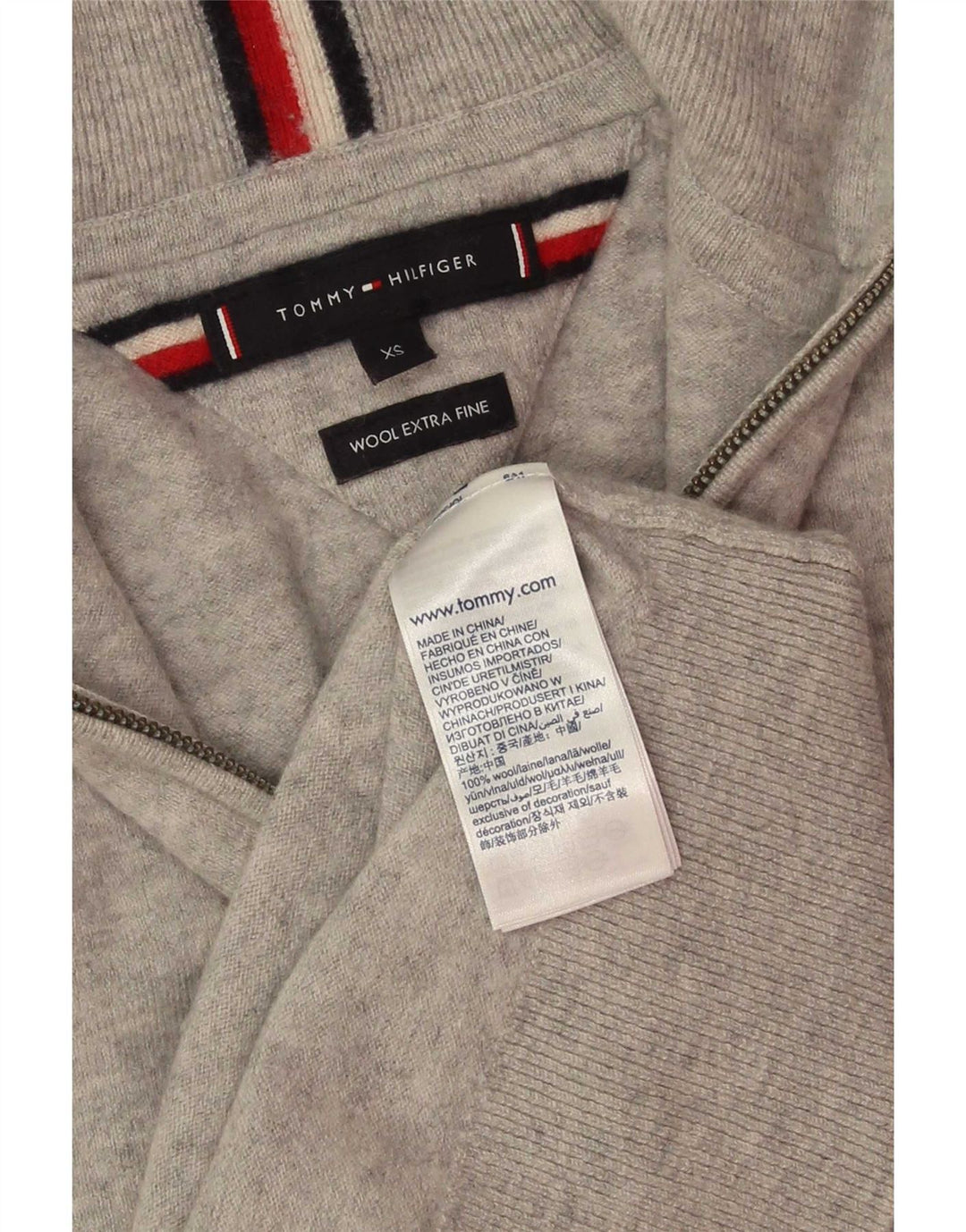Maglione maglione con zip da uomo Tommy Hilfiger XS in lana grigia