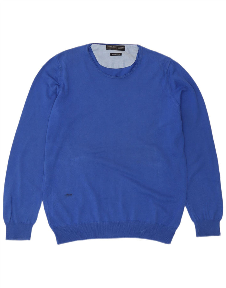 Maglione maglione girocollo da uomo Zara in cotone blu medio