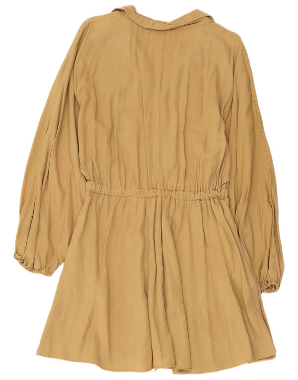 Abito chemisier a maniche lunghe da donna Zara UK 14 Lyocell beige grande