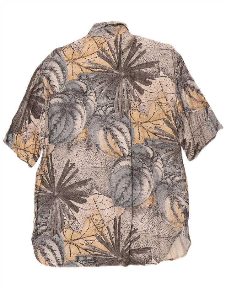 Camicia vintage da uomo a maniche corte in viscosa floreale piccola grigia