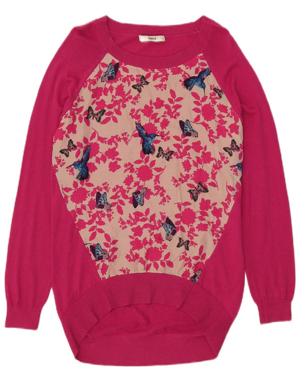 Oasis Maglione da donna con scollo a barca con grafica UK 10 Piccolo floreale rosa
