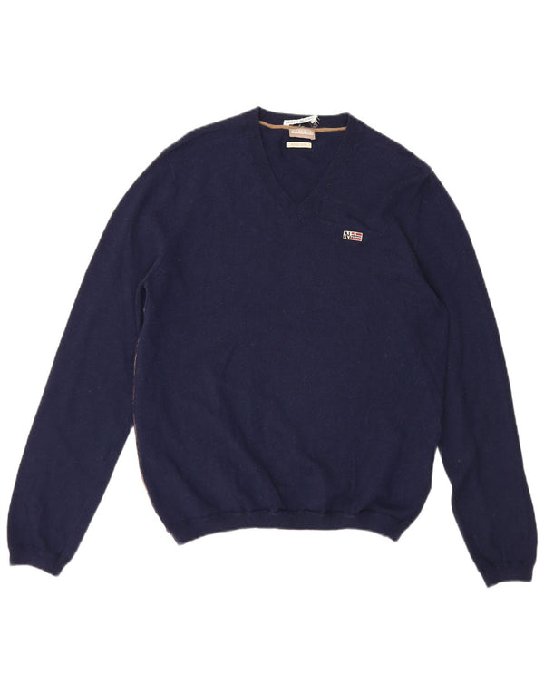 Maglione da uomo con scollo a V geografico Napapijri in lana blu navy media
