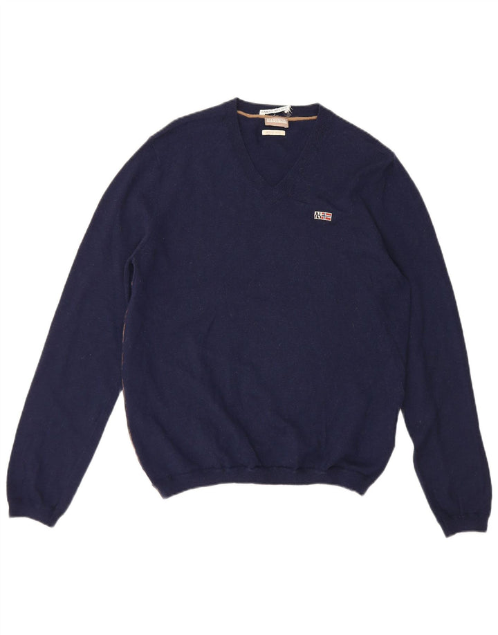 Maglione da uomo con scollo a V geografico Napapijri in lana blu navy media