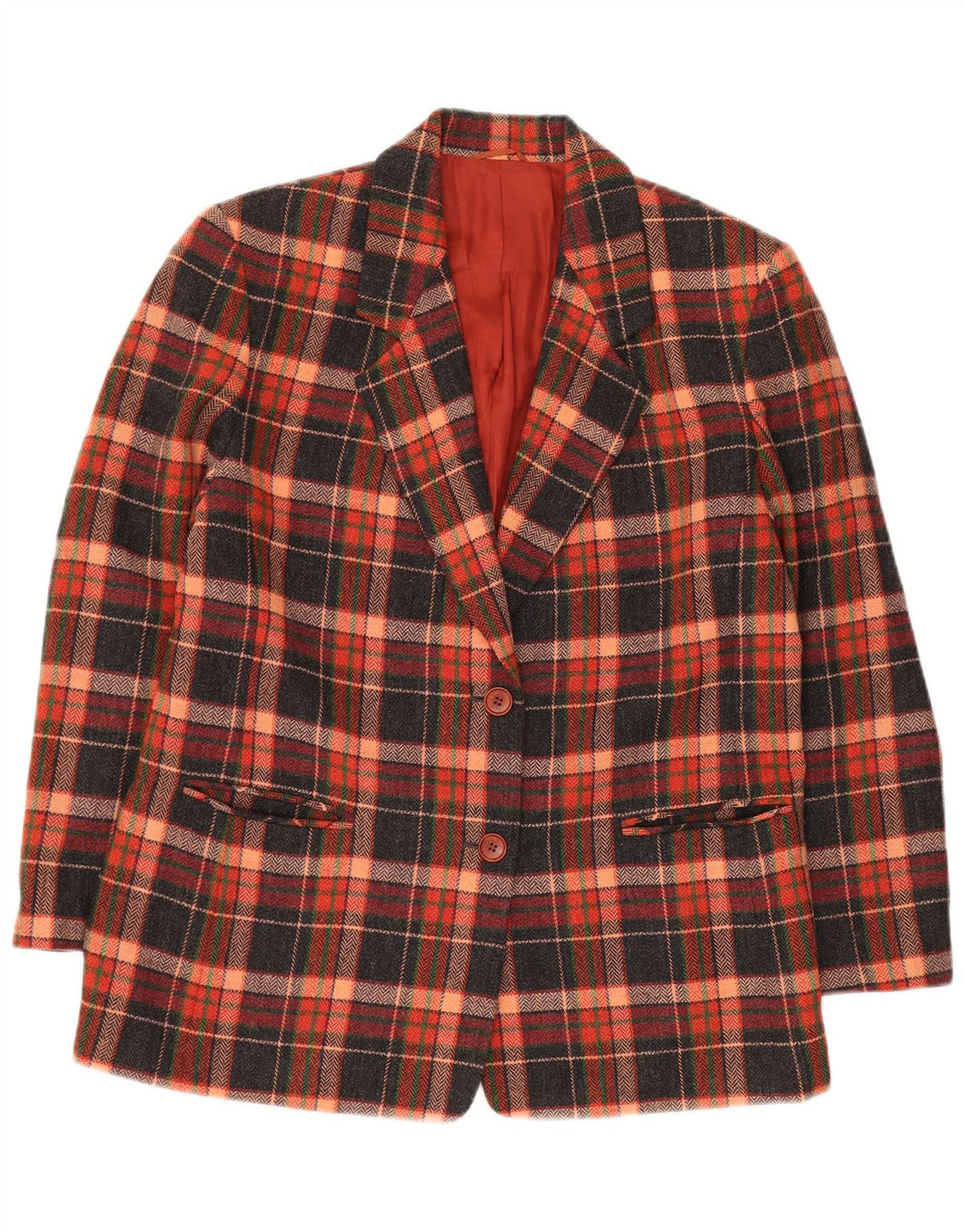 Giacca blazer da donna a 2 bottoni VINTAGE IT 47 grande quadretto multicolore