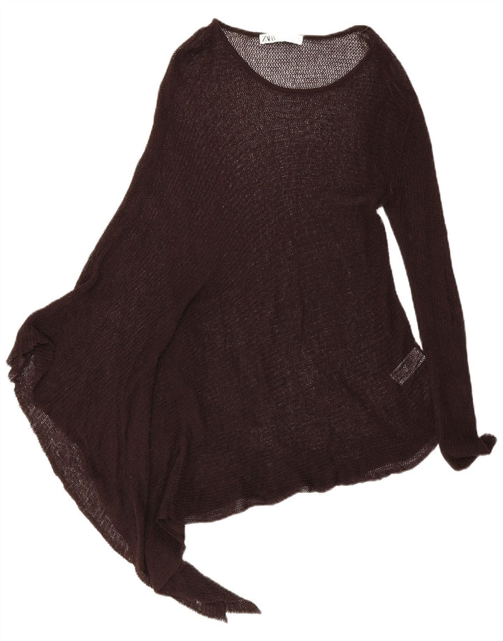 Top tunica poncho asimmetrico da donna Zara UK 16 grande marrone Lyocell