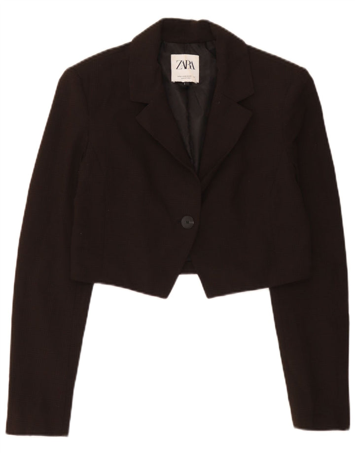 Giacca blazer corta da donna a 1 bottone Zara UK 6 XS pied de poule marrone