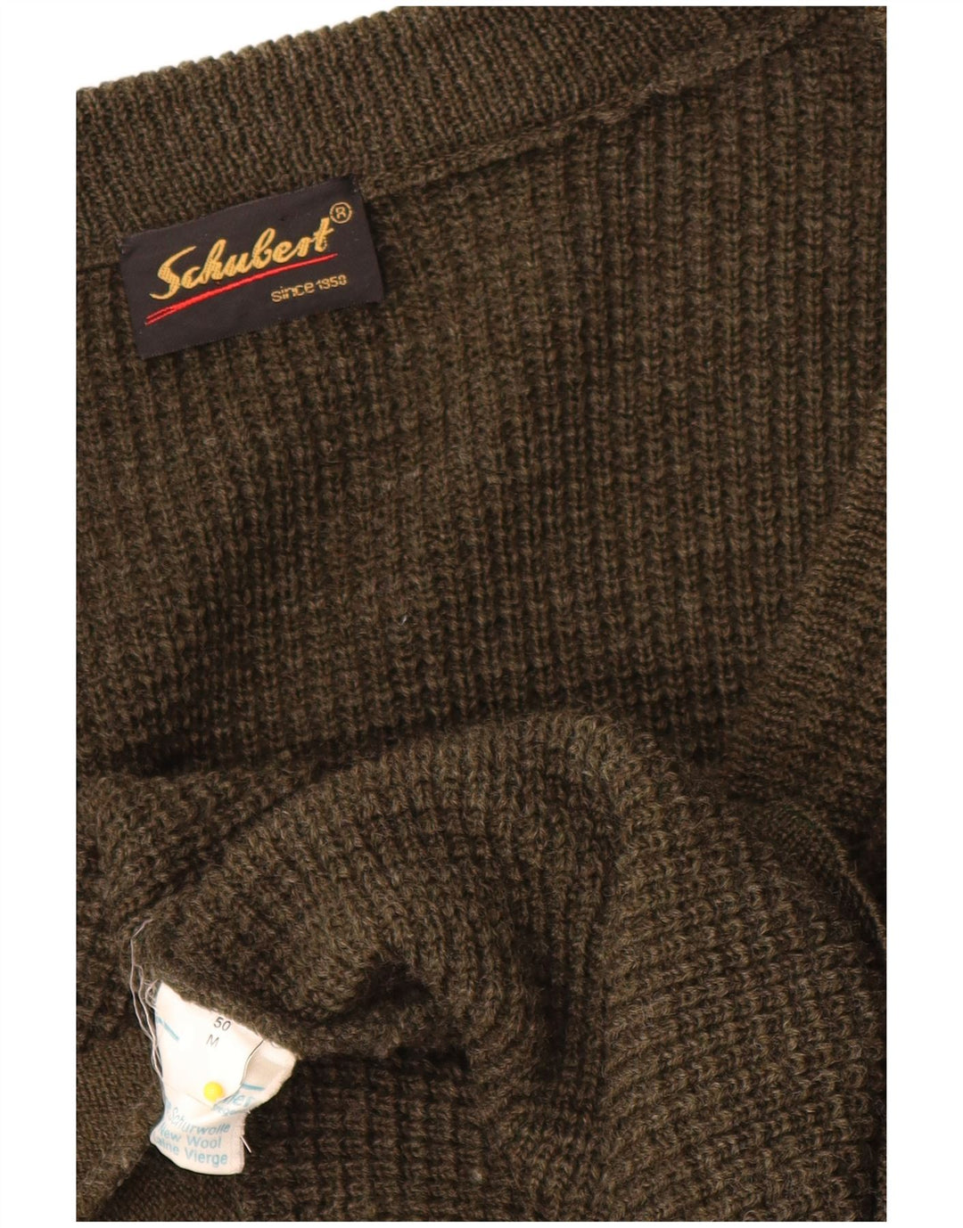 Maglione cardigan vintage da uomo IT 50 medio kaki lana vergine