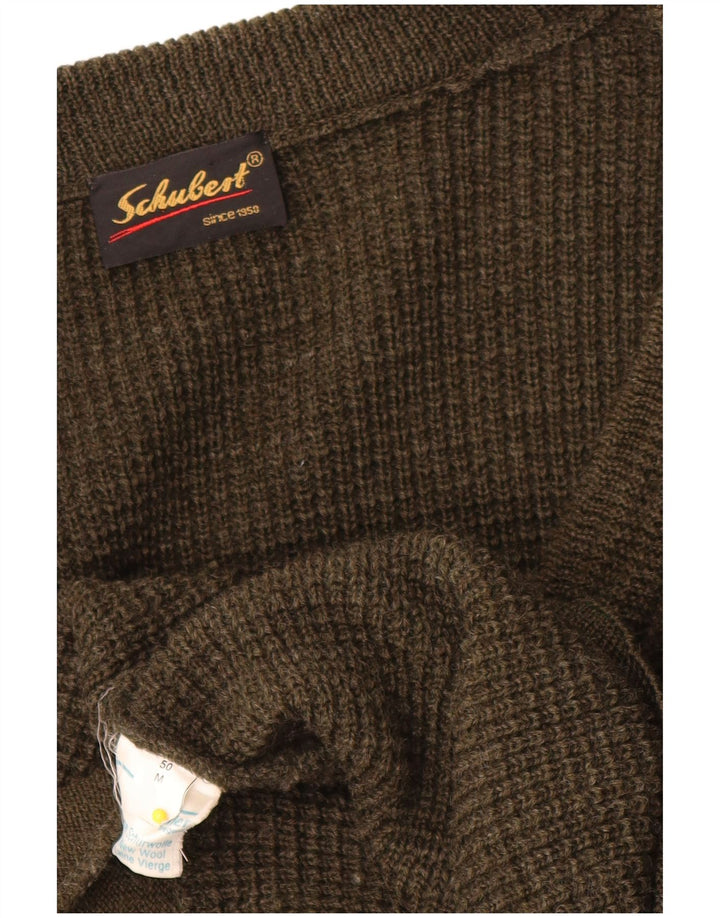 Maglione cardigan vintage da uomo IT 50 medio kaki lana vergine