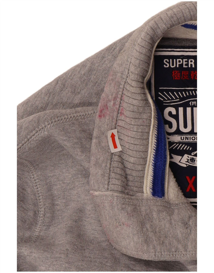 Felpa da uomo con collo con bottoni grafici SUPERDRY 2XL grigio screziato