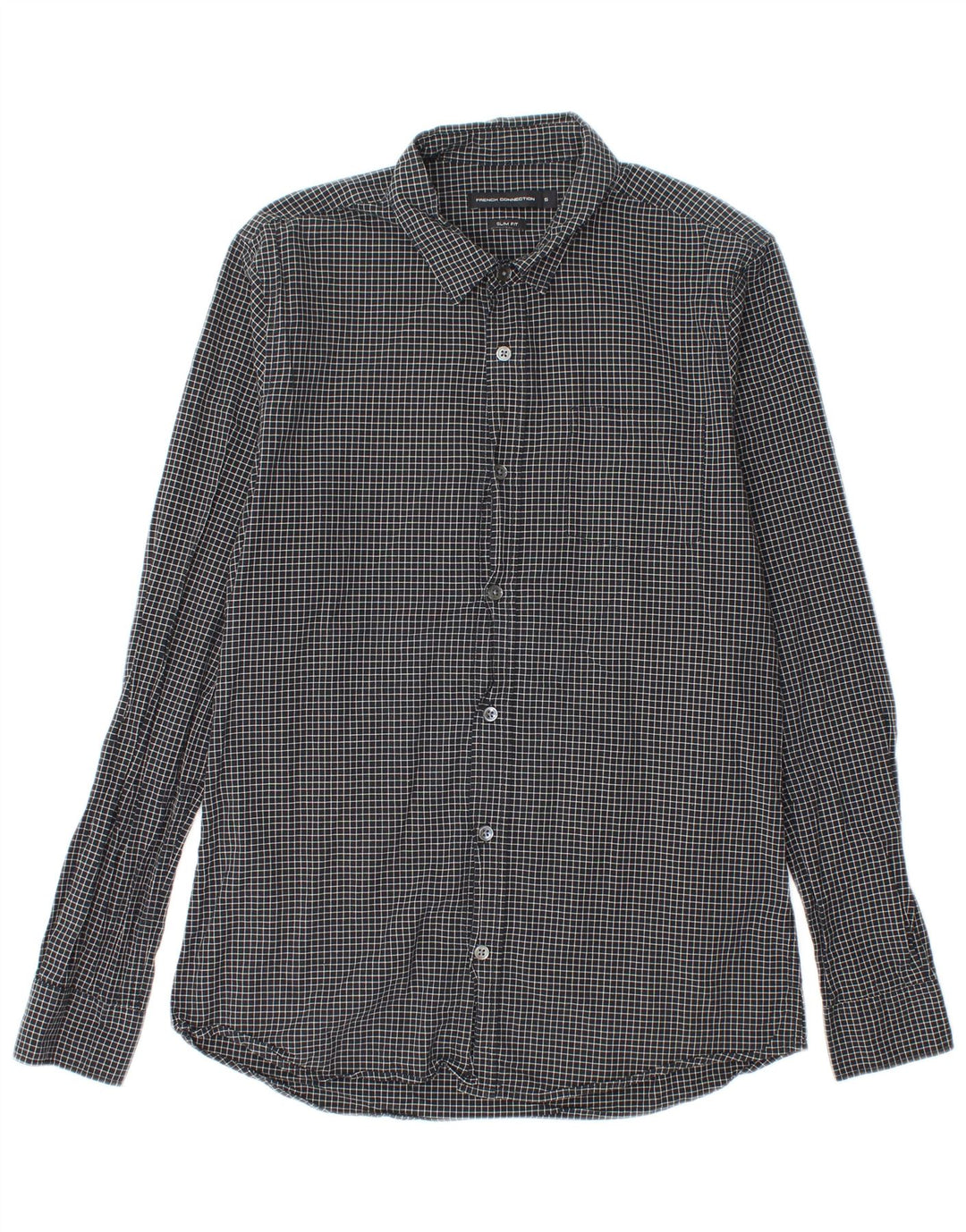 Camicia da uomo slim fit in flanella French Connection piccola in cotone a quadri neri