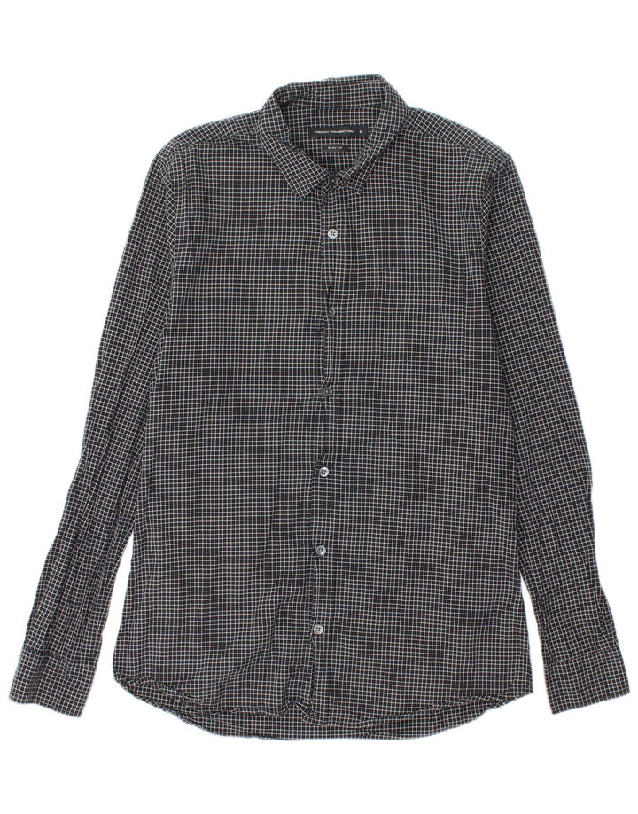 Camicia da uomo slim fit in flanella French Connection piccola in cotone a quadri neri