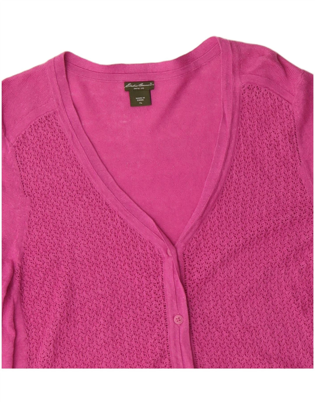 Maglione cardigan con maniche a 3/4 da donna Eddie Bauer UK 18 XL Lino rosa
