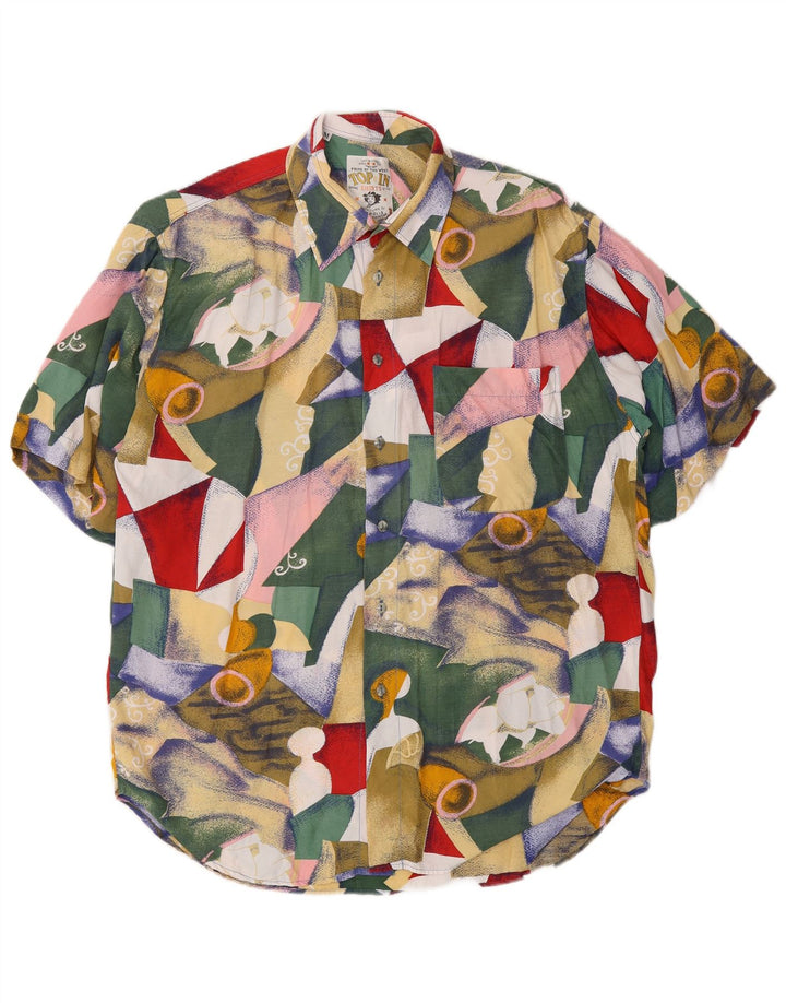 Camicia vintage da uomo a maniche corte geometrica multicolore media