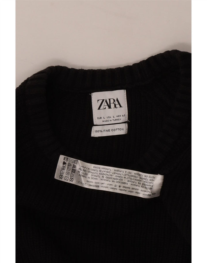 Maglione maglione girocollo da uomo Zara grande in cotone nero