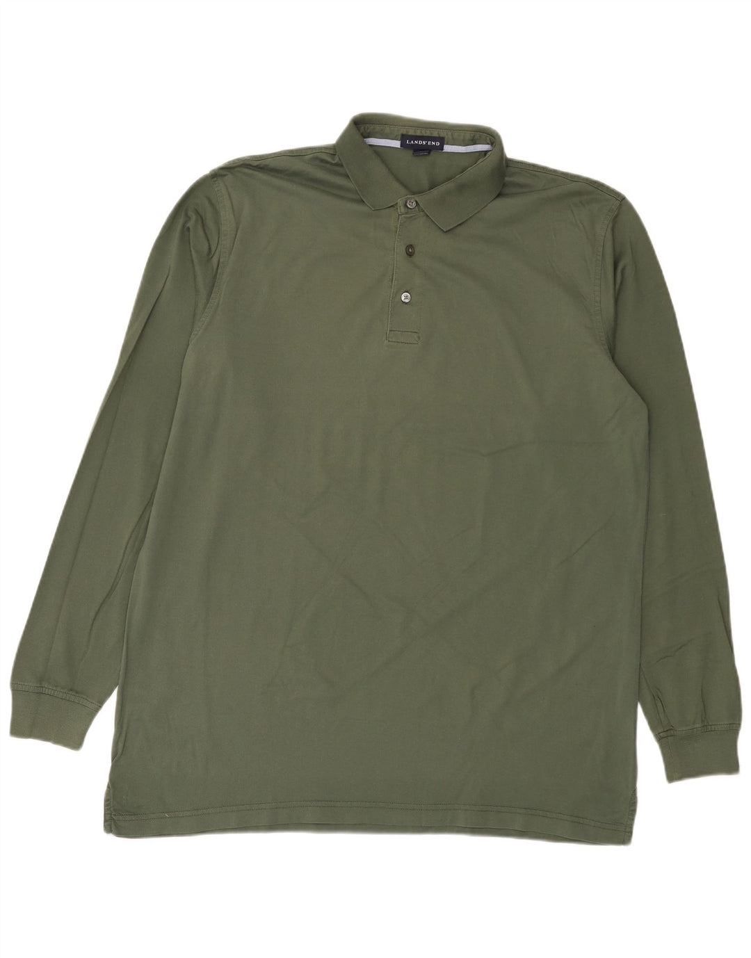 Polo da uomo a maniche lunghe Lands End grande in cotone verde
