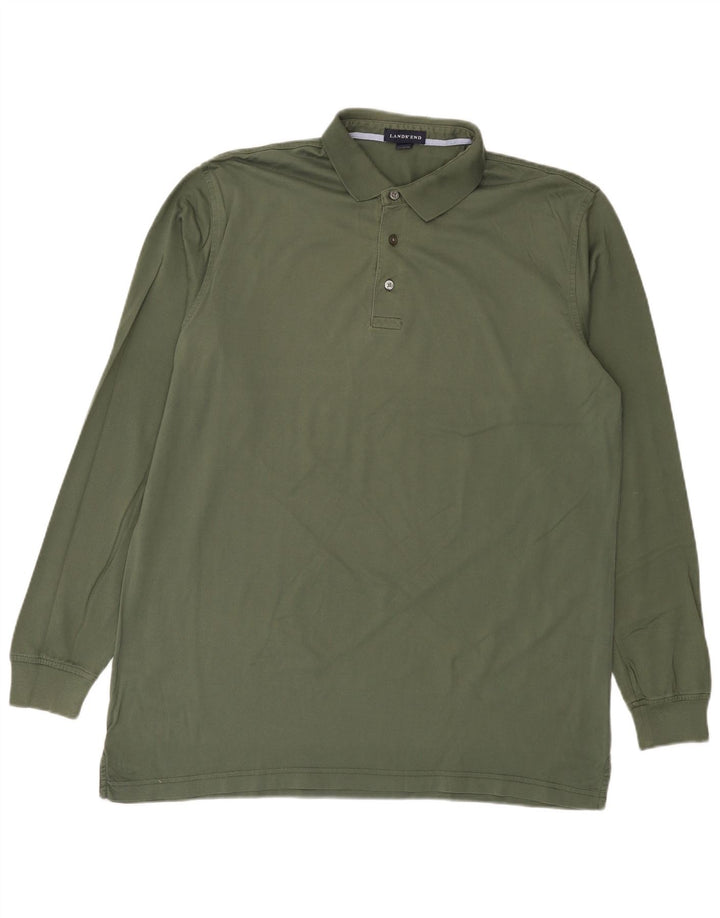 Polo da uomo a maniche lunghe Lands End grande in cotone verde