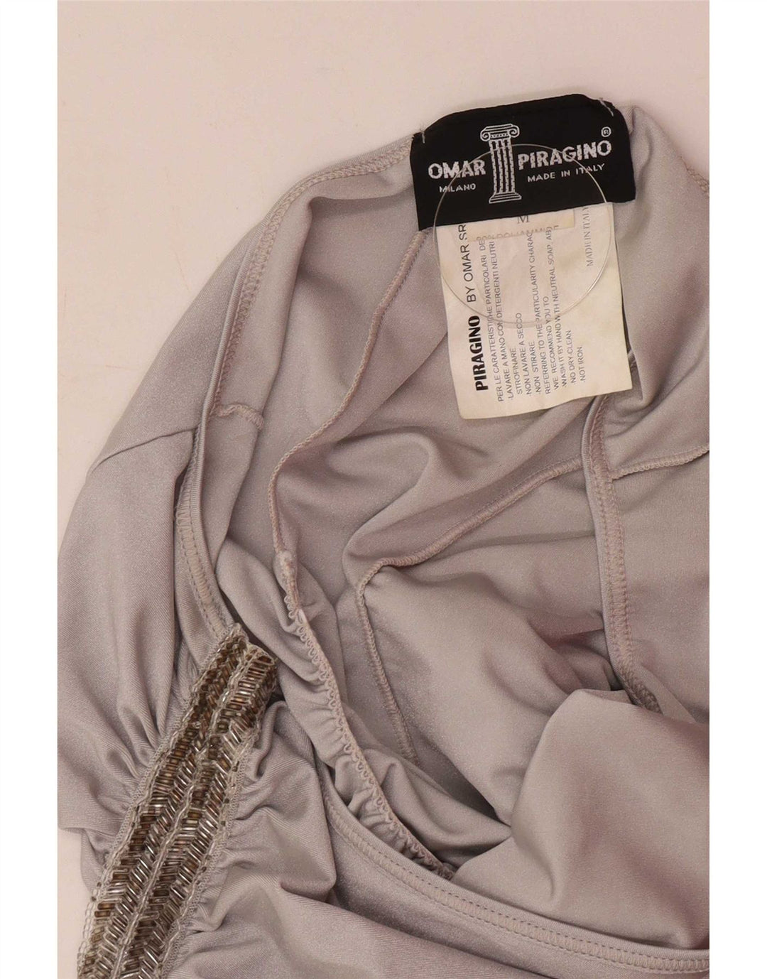 Abito monospalla da donna vintage UK 12 medio argento in poliammide