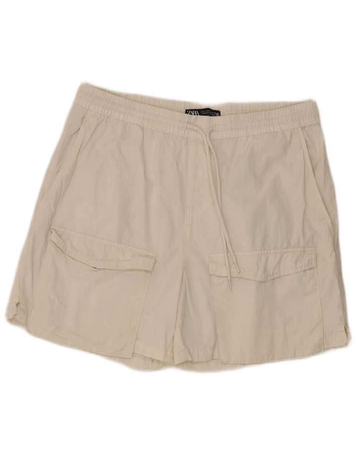 Pantaloncini cargo da uomo ZARA grandi W32 in cotone bianco
