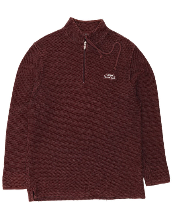 WEIRD FISH Felpa da uomo con zip sul collo Maglione XL Cotone bordeaux