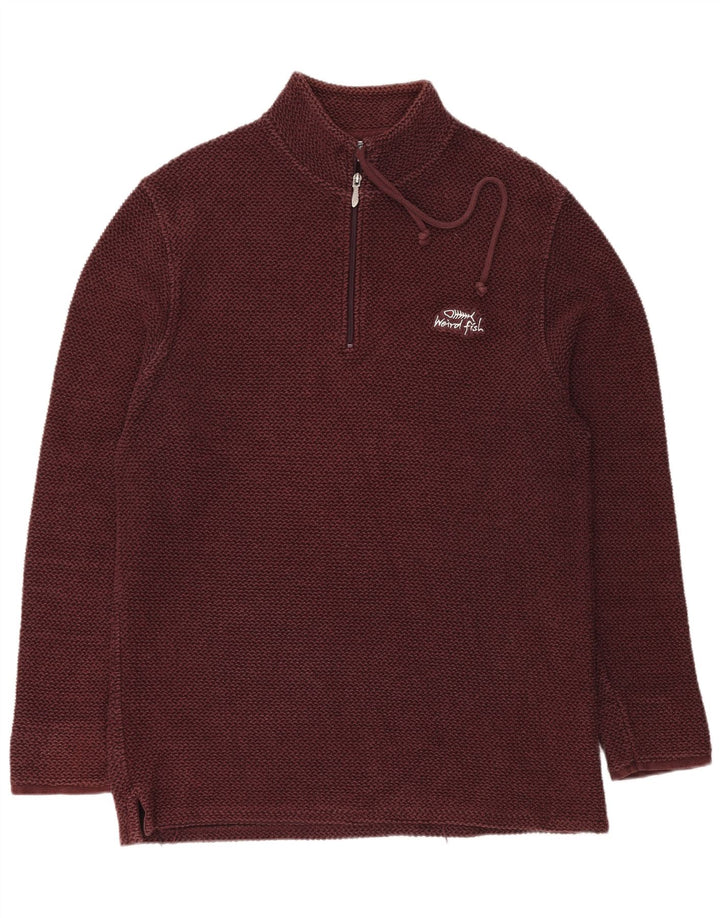 WEIRD FISH Felpa da uomo con zip sul collo Maglione XL Cotone bordeaux