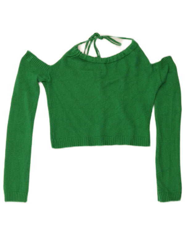 Top vintage da donna corto in maglia con spalle scoperte e top alla caviglia UK 12 Viscosa verde medio
