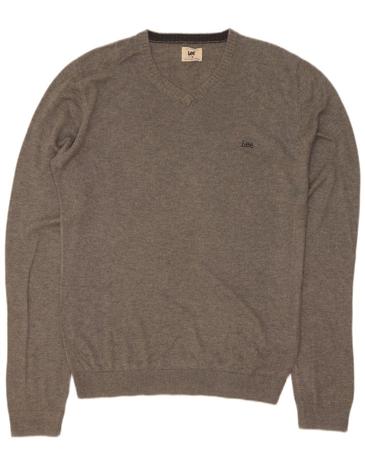 Maglione Lee da uomo con scollo a V in viscosa screziata grigio medio
