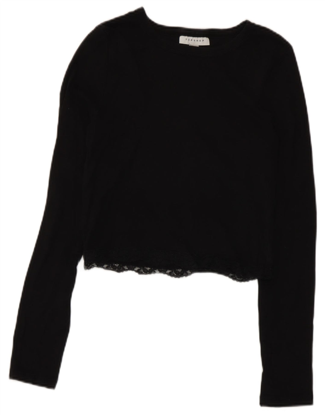 Topshop Donna Crop Top Manica Lunga UK 10 Piccolo Nero