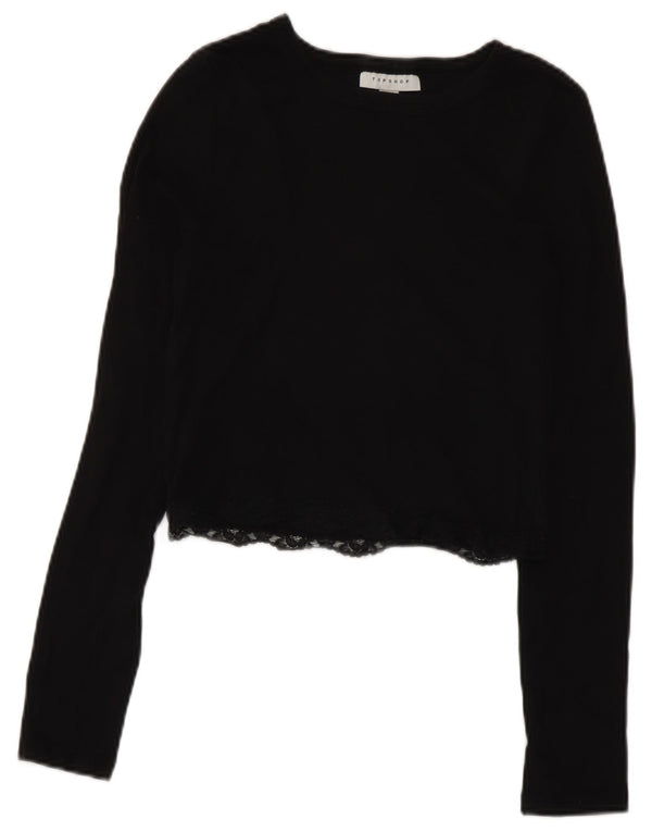 Topshop Donna Crop Top Manica Lunga UK 10 Piccolo Nero