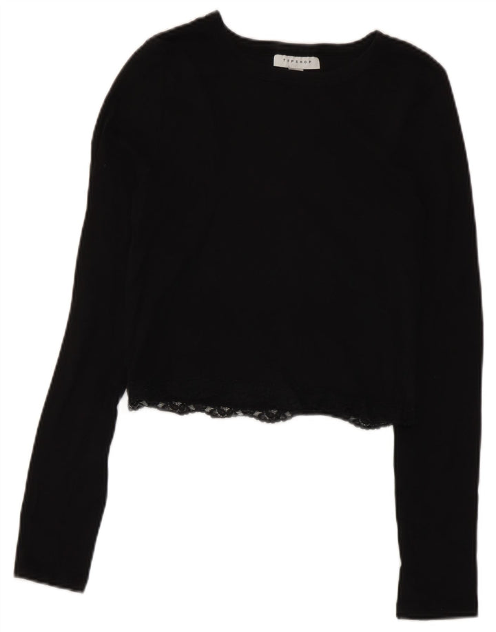 Topshop Donna Crop Top Manica Lunga UK 10 Piccolo Nero