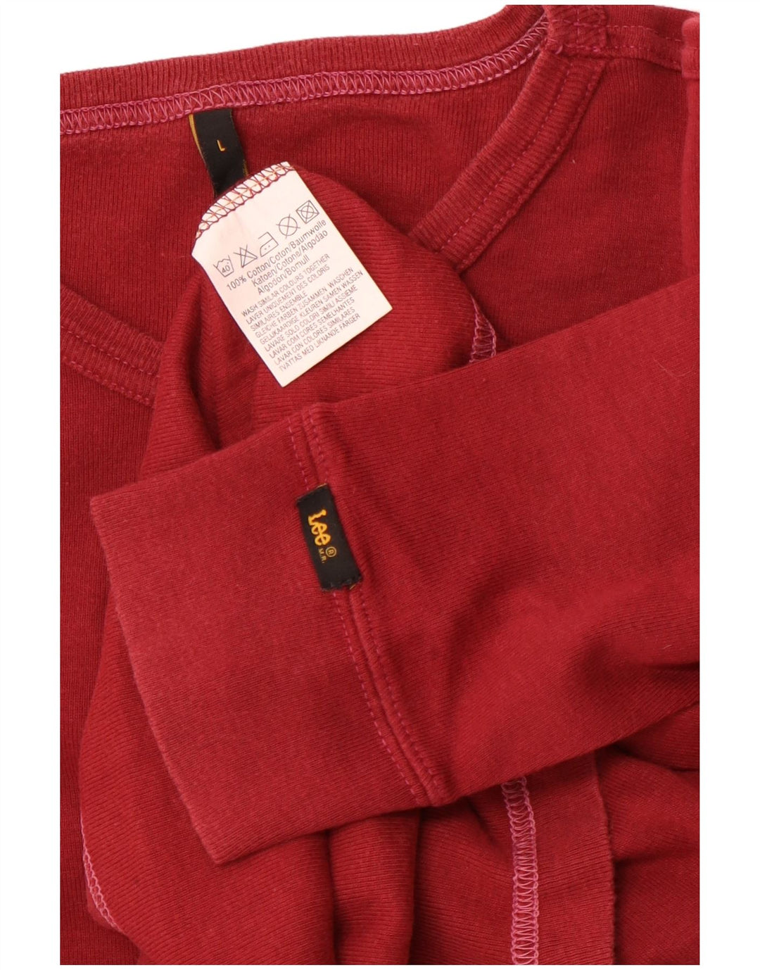 Top da donna LEE manica lunga UK 16 grande rosso cotone