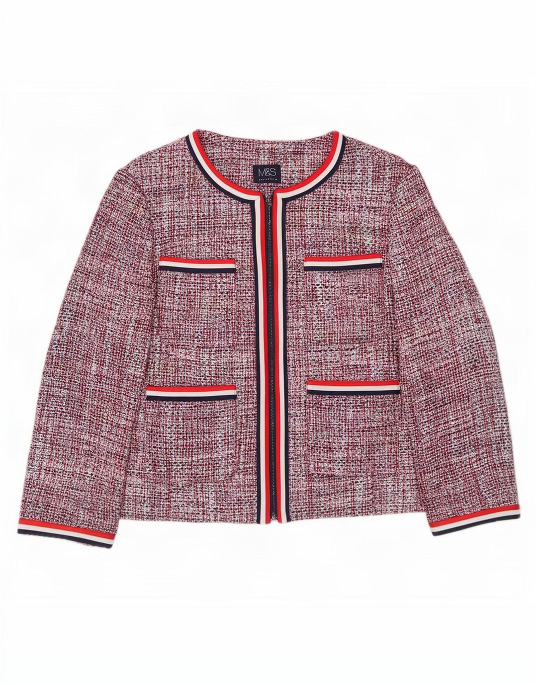 Giacca blazer corta da donna Marks & Spencer UK 12 cotone medio rosso screziato
