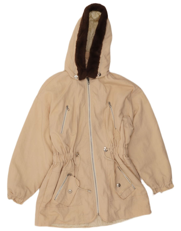 Giacca Parka vintage da donna con cappuccio IT 42 Beige medio