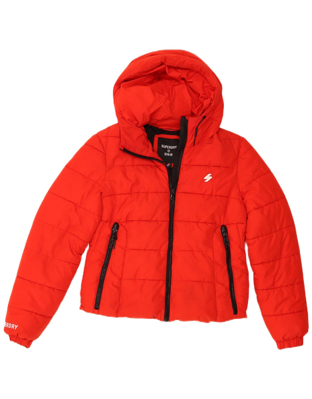 Giacca imbottita con cappuccio da donna Superdry UK 12 medio rosso poliestere