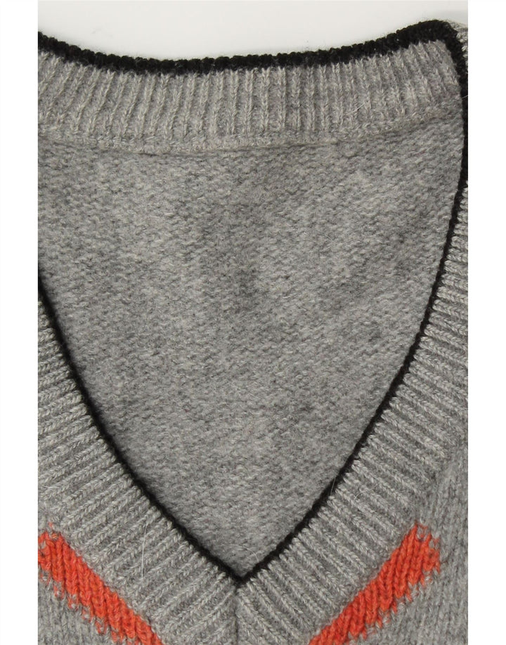 VINTAGE Mens V-Neck Jumper Sweater Medium Grey Argyle/Diamond Vintage Vintage and Second-Hand Vintage from Messina Hembry 