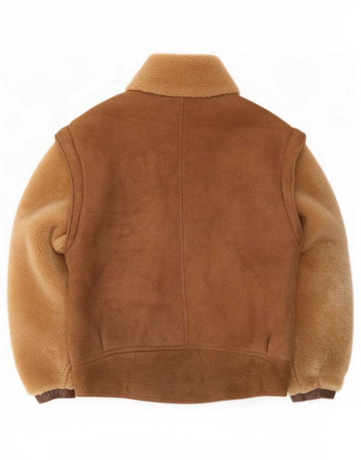 Giubbotto bomber vintage in pelle scamosciata da uomo UK 40 grande color block beige