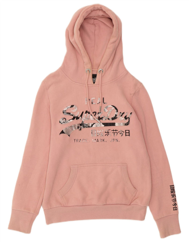 Maglione con cappuccio grafico da donna SUPERDRY UK 8 piccolo cotone rosa
