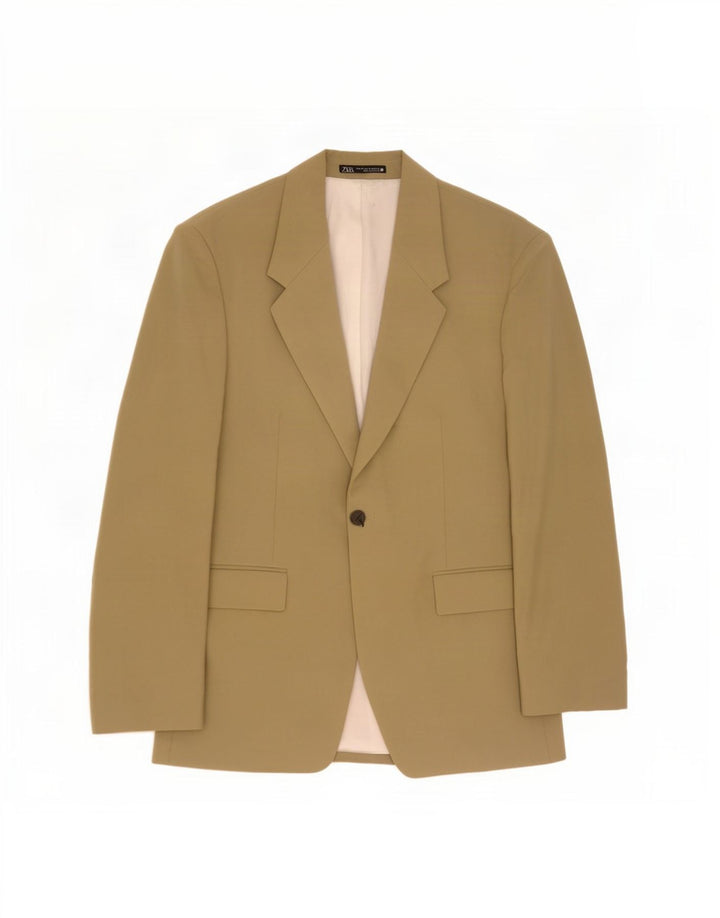 Giacca blazer da uomo a 1 bottone Zara EU 52 grande poliestere kaki