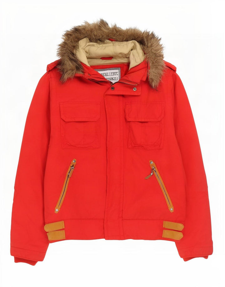 Giacca imbottita con cappuccio da uomo Playlife UK 40 grande cotone rosso