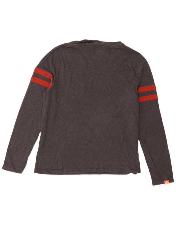 SUPERDRY Mens Top Long Sleeve 3XL Grey Striped Cotton