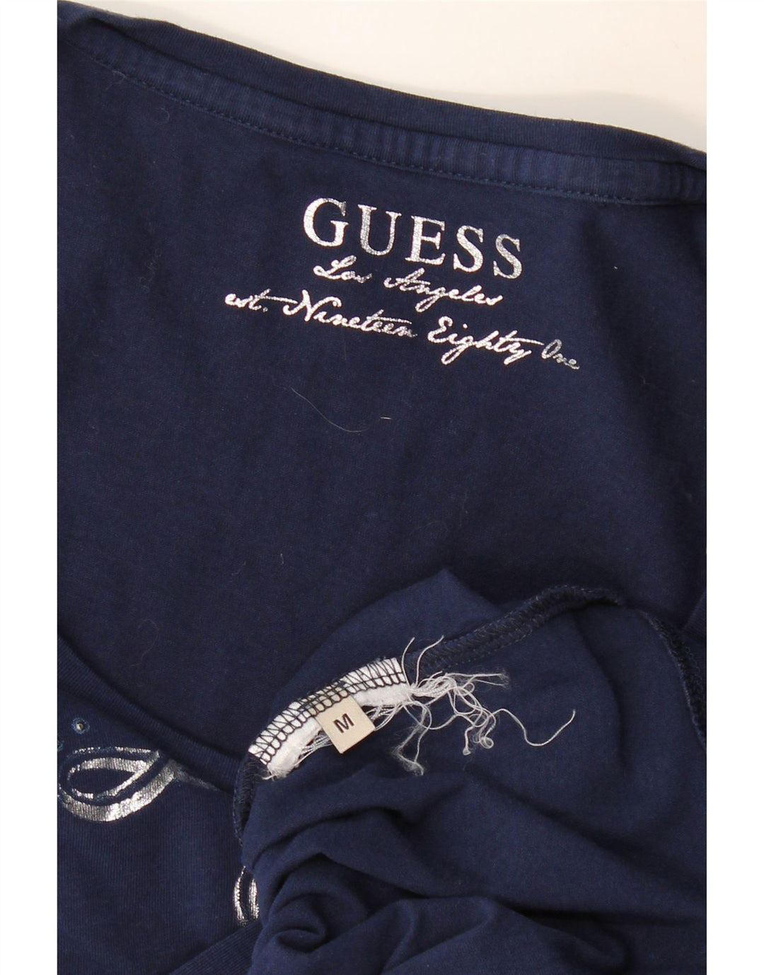 Guess T-shirt grafica da donna Top UK 12 Medium Blu Navy