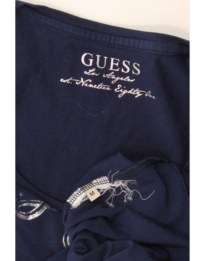 Guess T-shirt grafica da donna Top UK 12 Medium Blu Navy