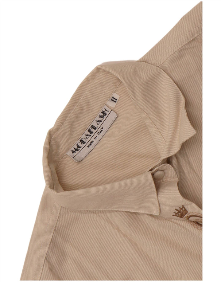 Camicia vintage da donna UK 14 grande gessato beige