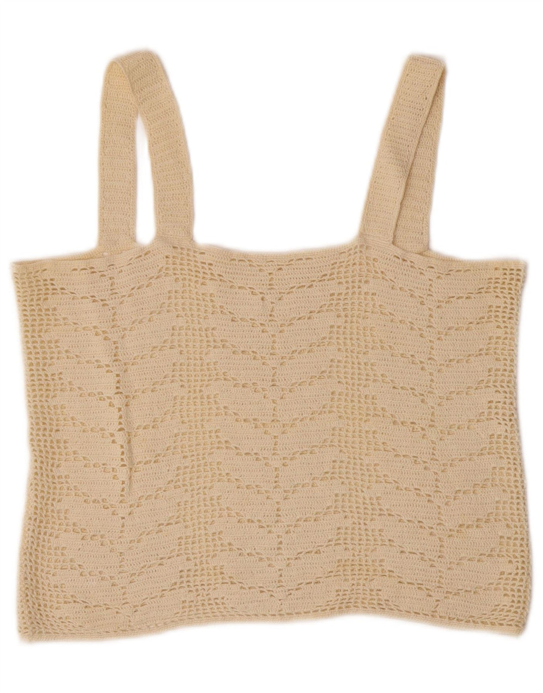 Top corto all'uncinetto da donna vintage UK 10 piccolo bianco sporco