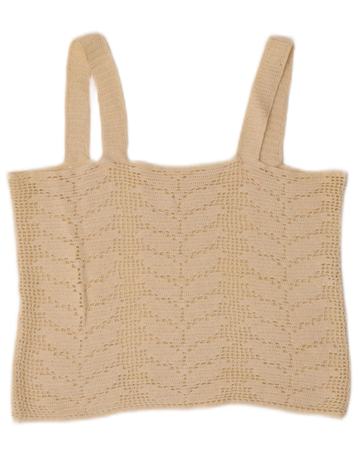 Top corto all'uncinetto da donna vintage UK 10 piccolo bianco sporco